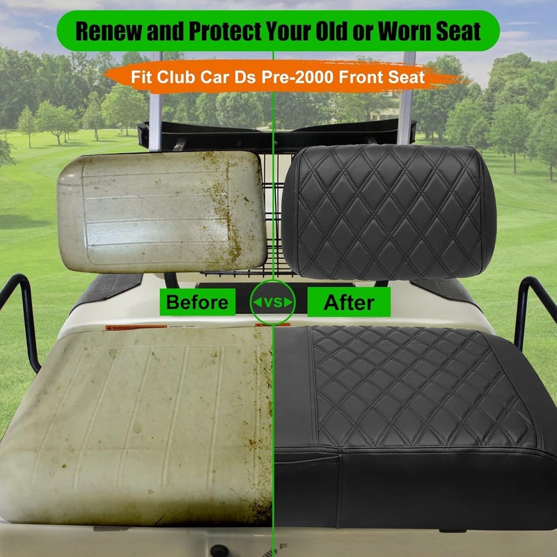LEAPGOMAX Club Car DS Pre-2000 Golf Cart Seat Cover Thick Premium Marine Leather Made with Custom Diamond Stripe Soft Comfortable/Anti-Scratch/Anti-Fading/NO Stapler Required - Image 2
